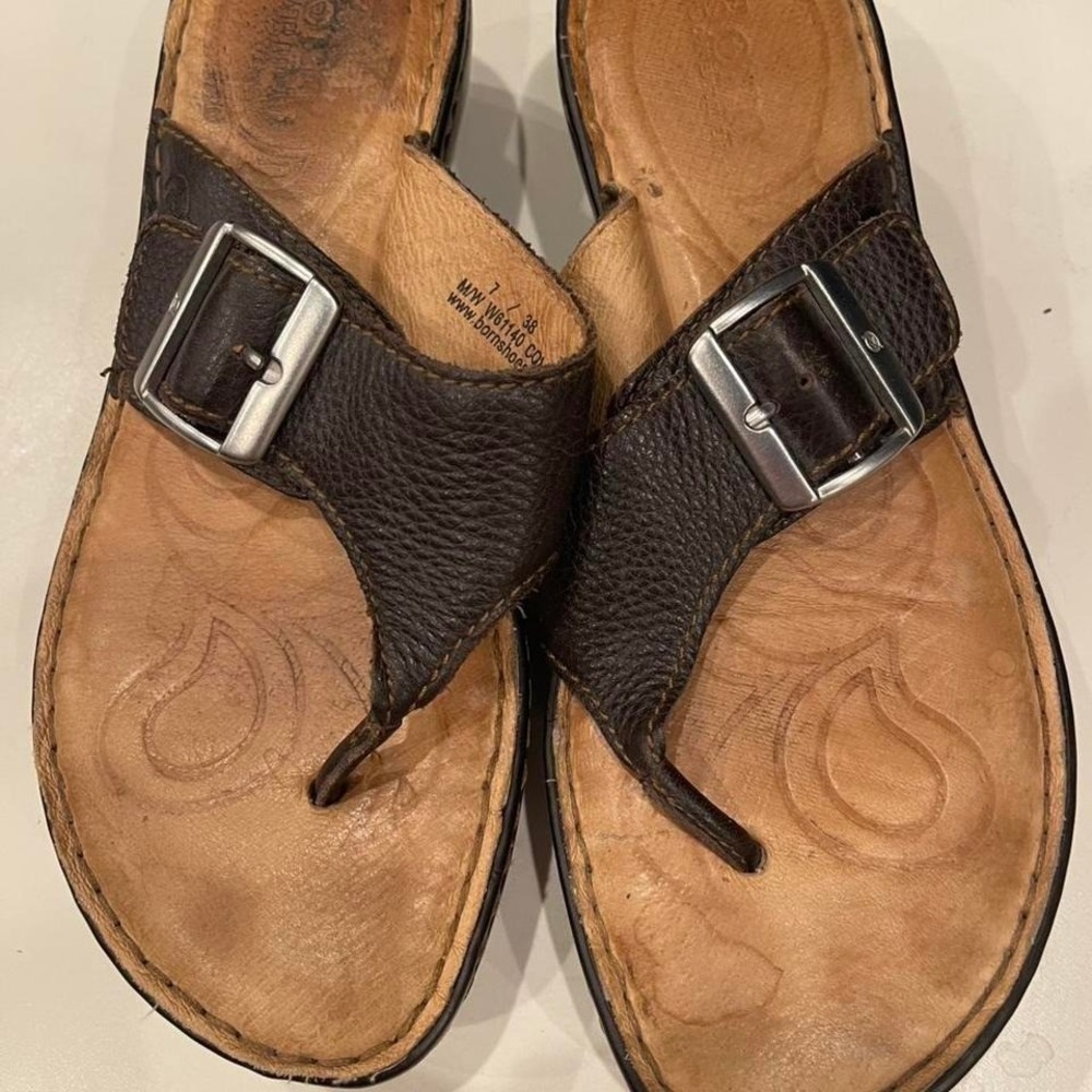 Børn Brown‎ Leather Thong Buckle Sandals Size 7 / 38 Boho Coastal